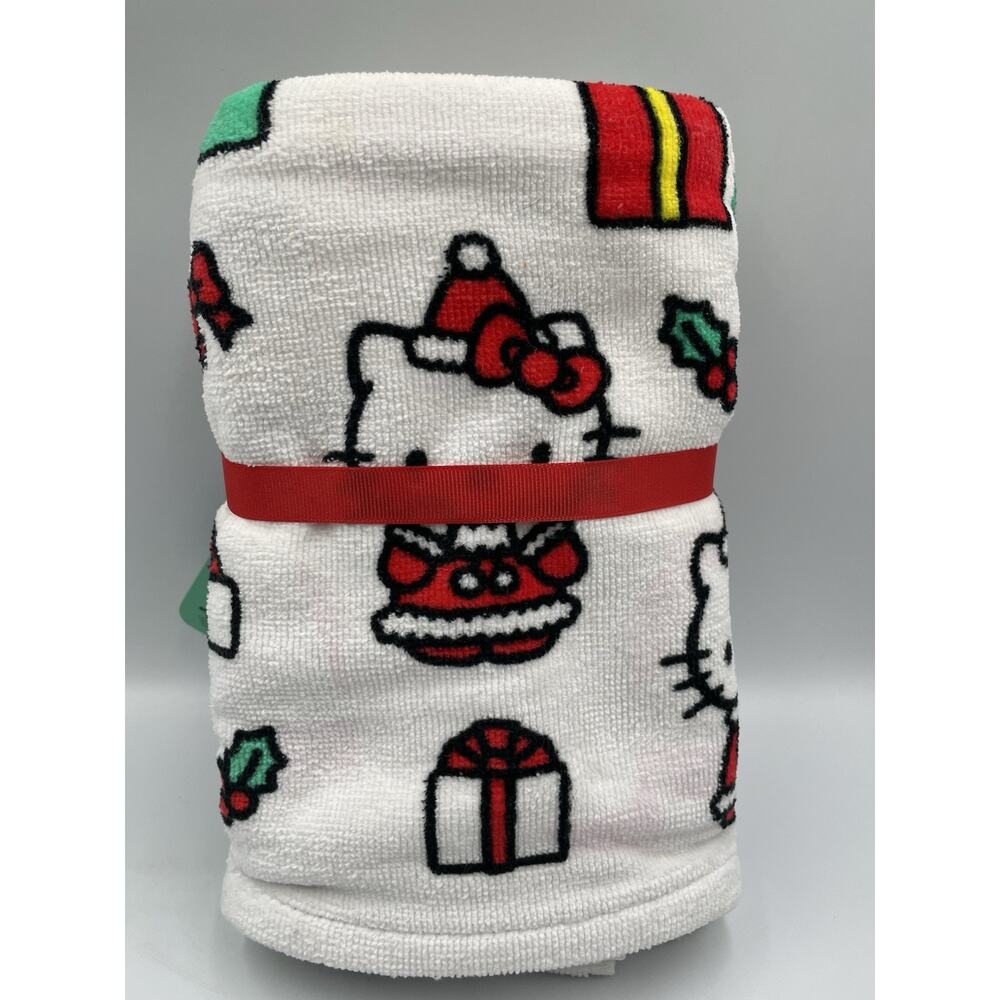 Hello Kitty Christmas Holiday Kitchen Hand Towels 2 Pack Set New Santa Hat 16x28